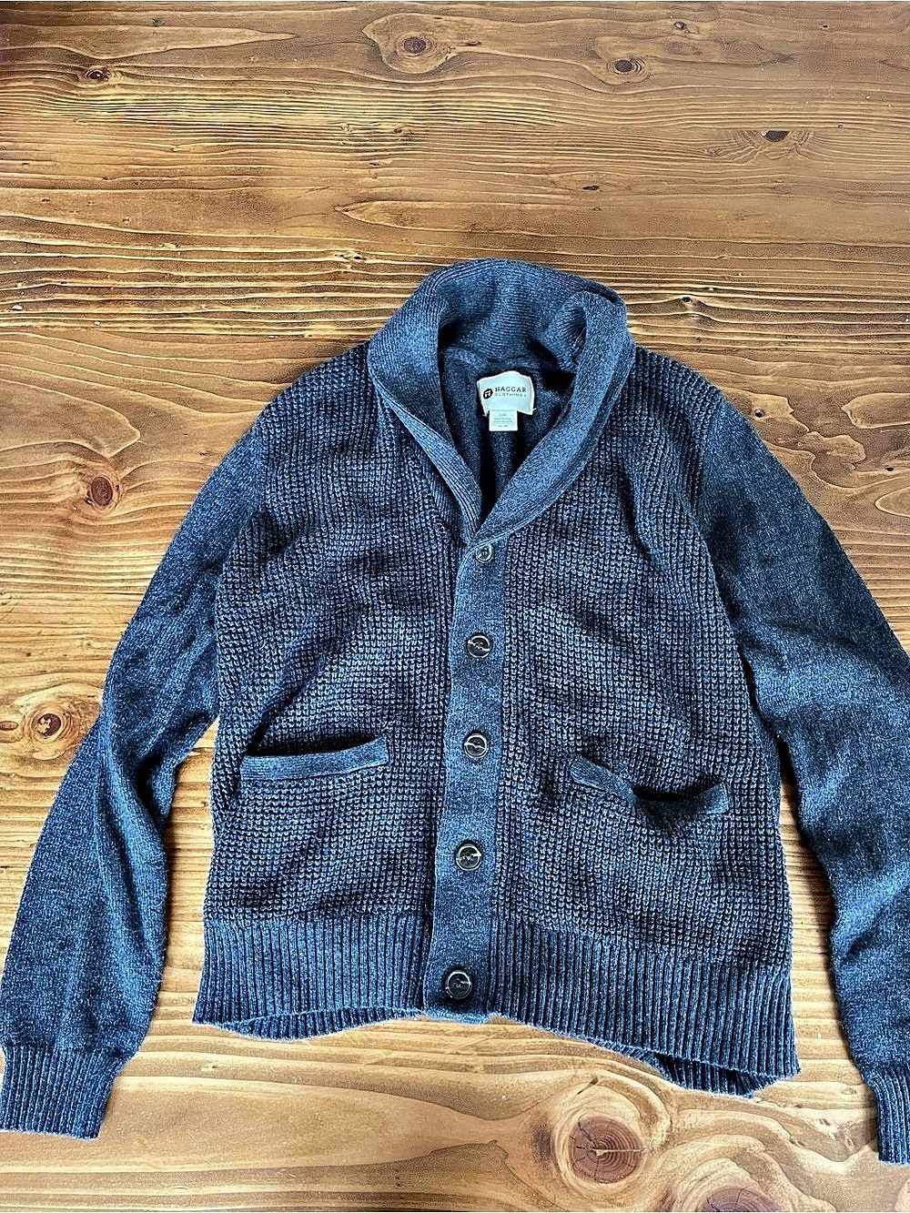 Haggar Men's Gray Shawl Collar Cardigan Size Large